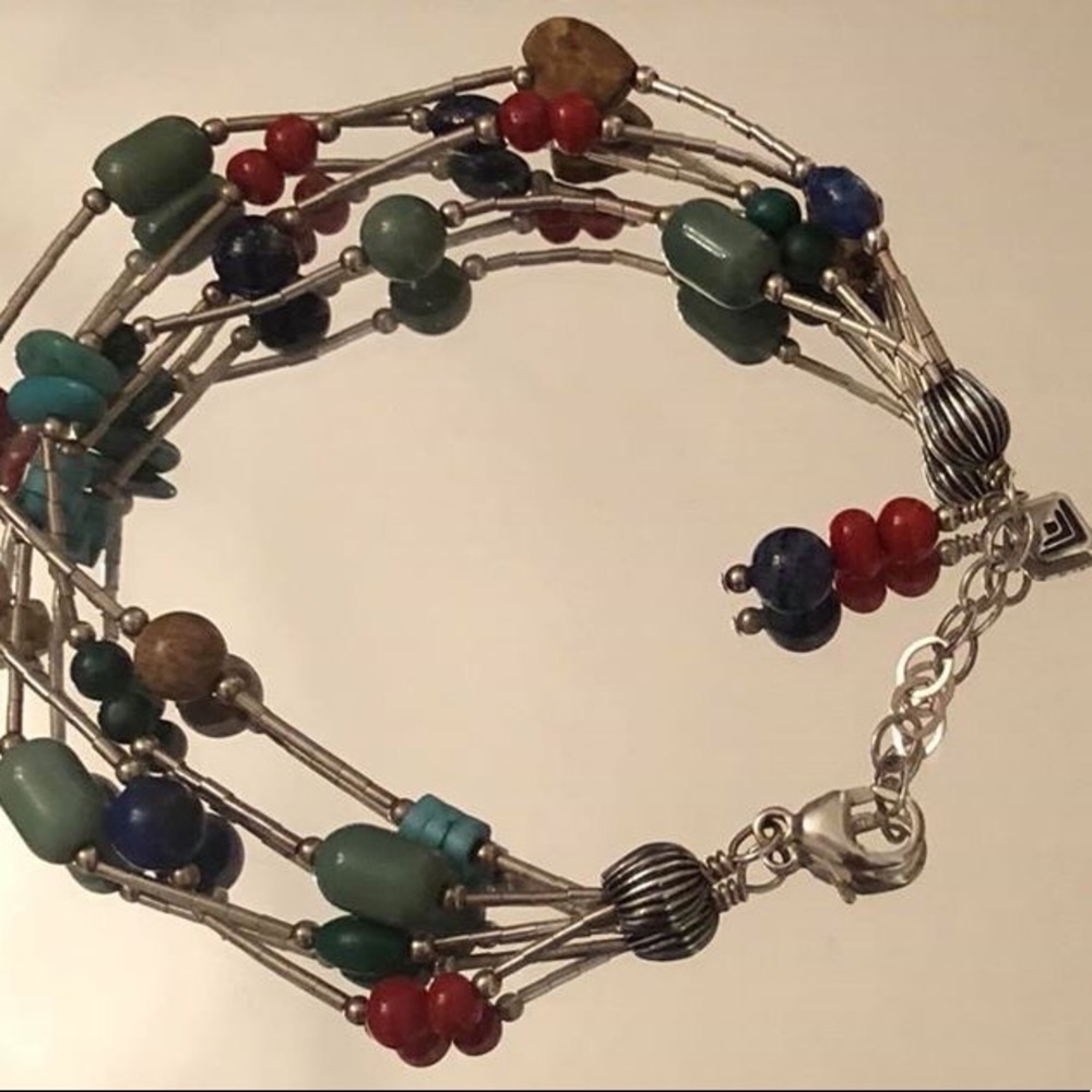 Silpada Sterling Silver Lapis Turquoise Picture Jasper Coral Bracelet B0788 - Picture 12 of 16